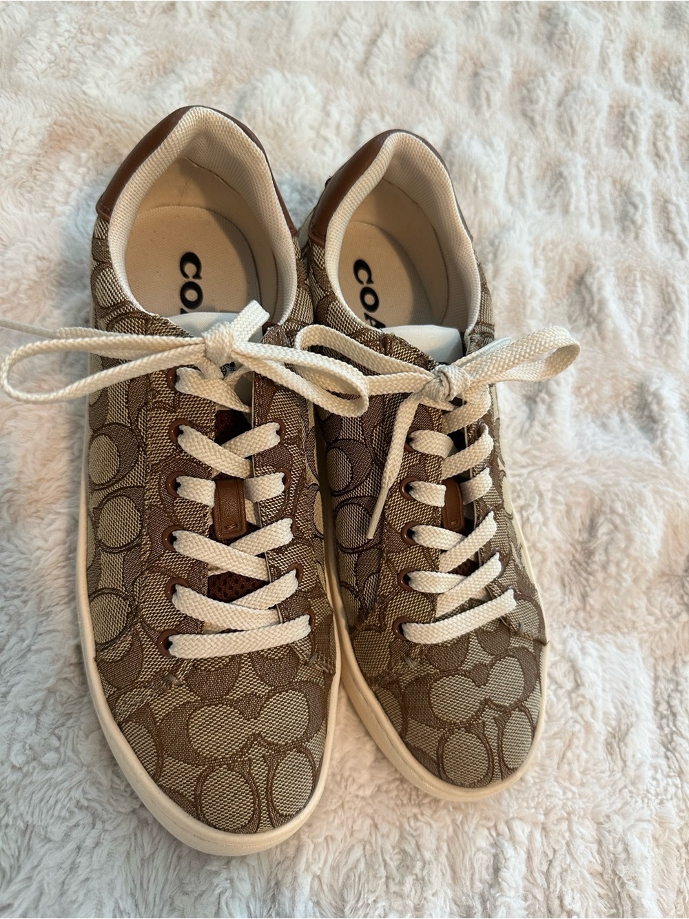 Coach Beige Brown Signature Canvas Low-Top Sneakers